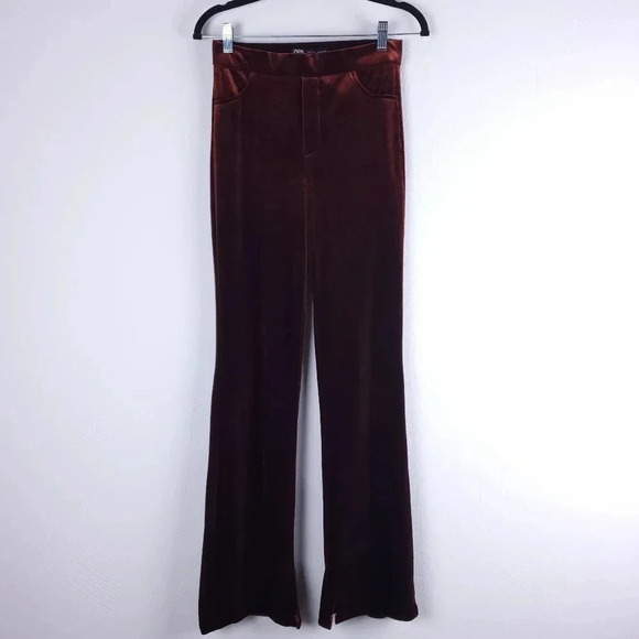 Zara Velvet High-Waisted Split-Hem Flare Pull on Size S - Picture 1 of 9